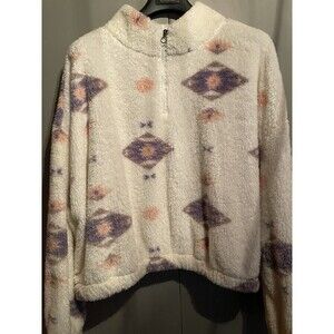 SO Women's Sherpa 1/4 Zip Jacket Elastic Waist &Cuffs Soft &Cozy Size 2XL